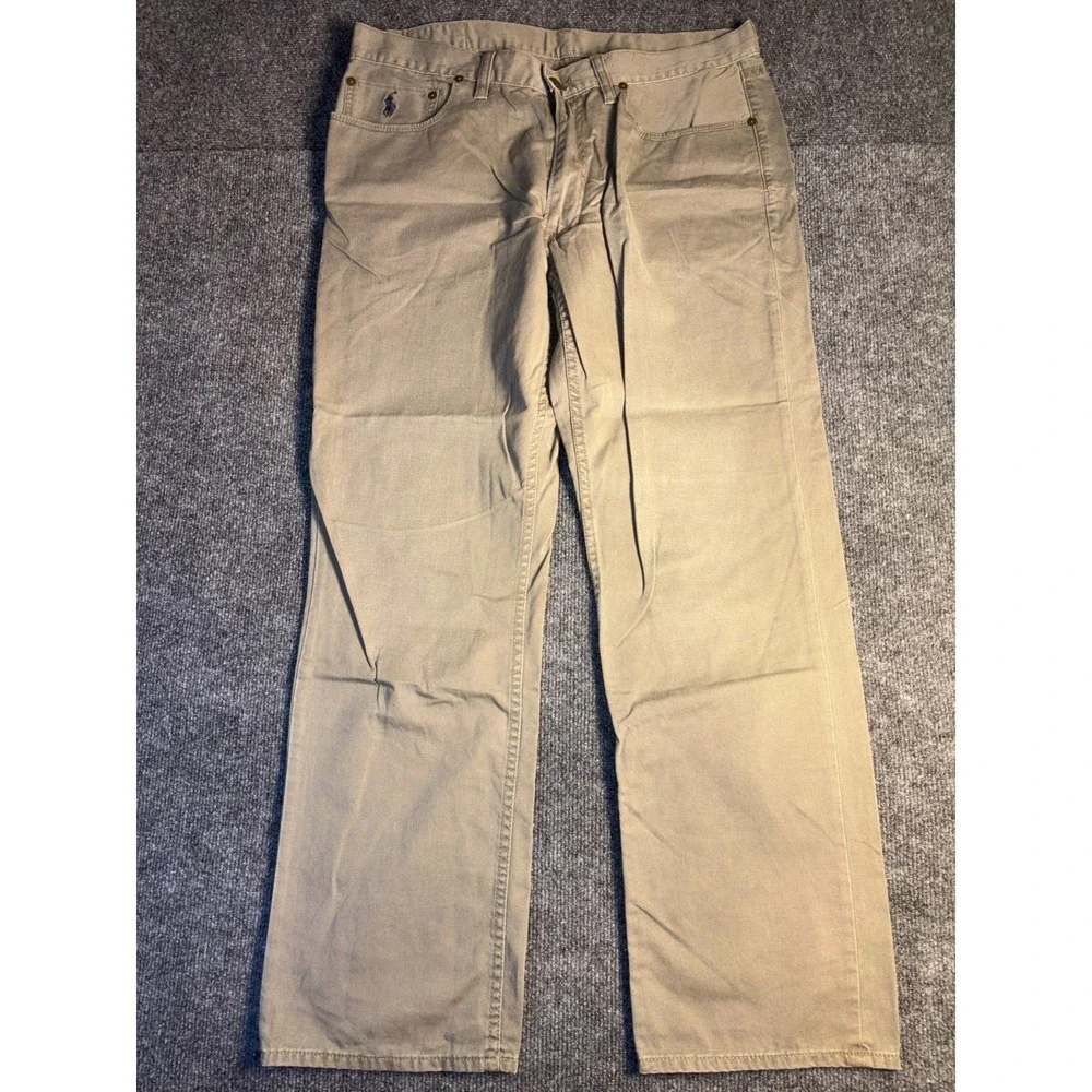 Polo Ralph Lauren Chino Pants Mens 36/30 Beige Pony Logo Flat Front Straight Leg